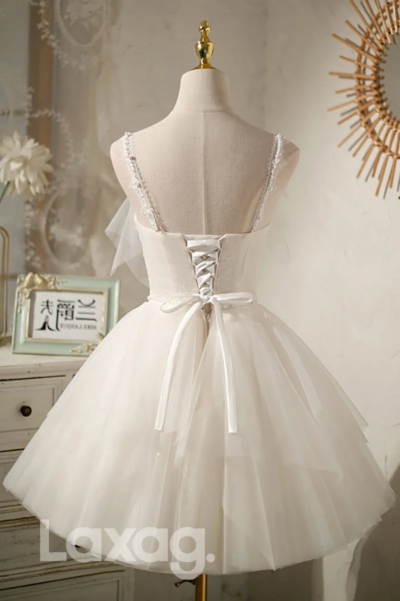 12186 - Spaghetti Straps Beads Cute Homecoming Dress