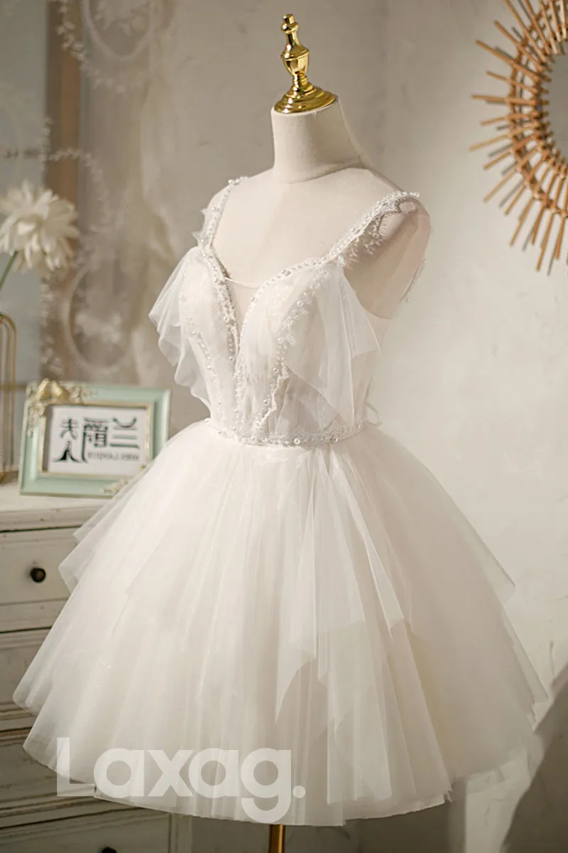 12186 - Spaghetti Straps Beads Cute Homecoming Dress