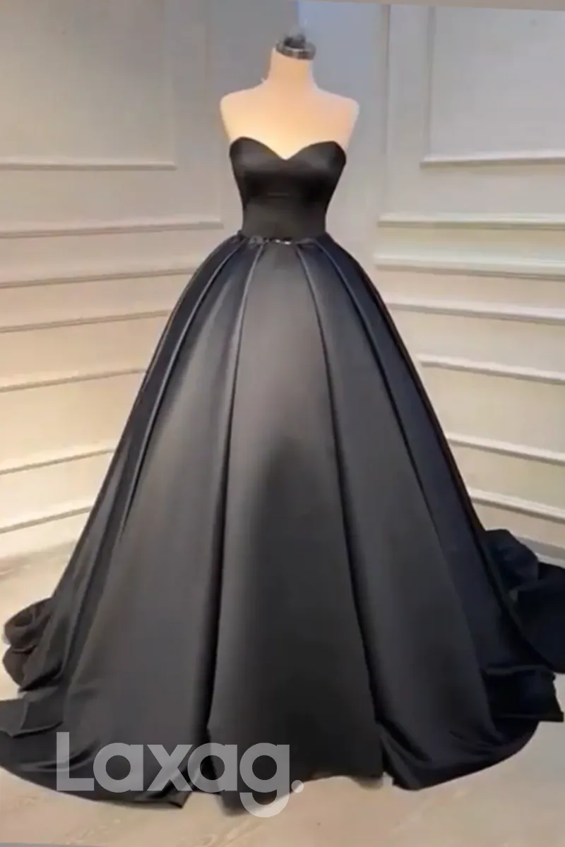 19111 - Strapless Sweetheart Black Long Prom Dress