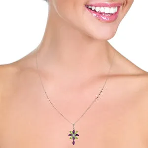 2 Carat 14K Solid White Gold Necklace Diamond, Purple Amethyst Peridot
