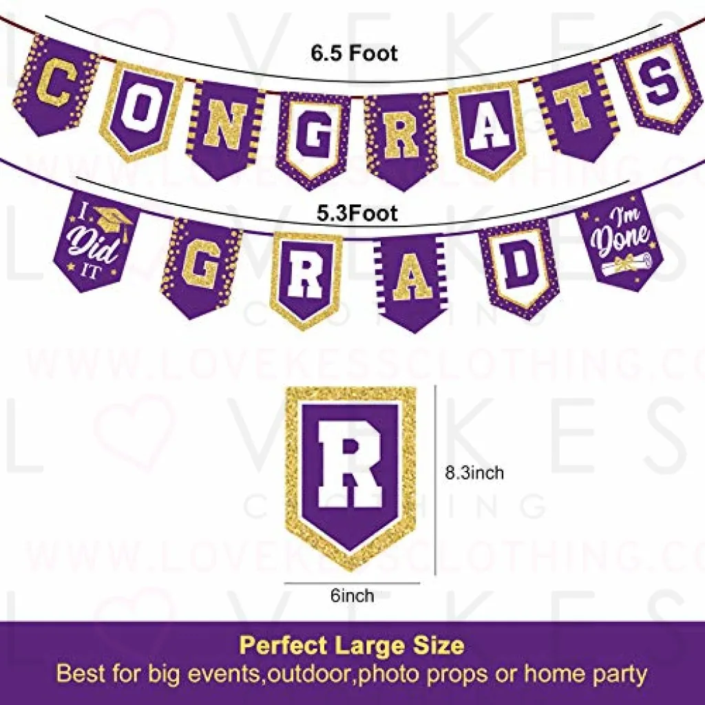 2023 Purple Graduation Banner - No DIY Required Purple Graduation Party Supplies Decorations Grad Banner for College, High School Party (Purple Congrats Grad)