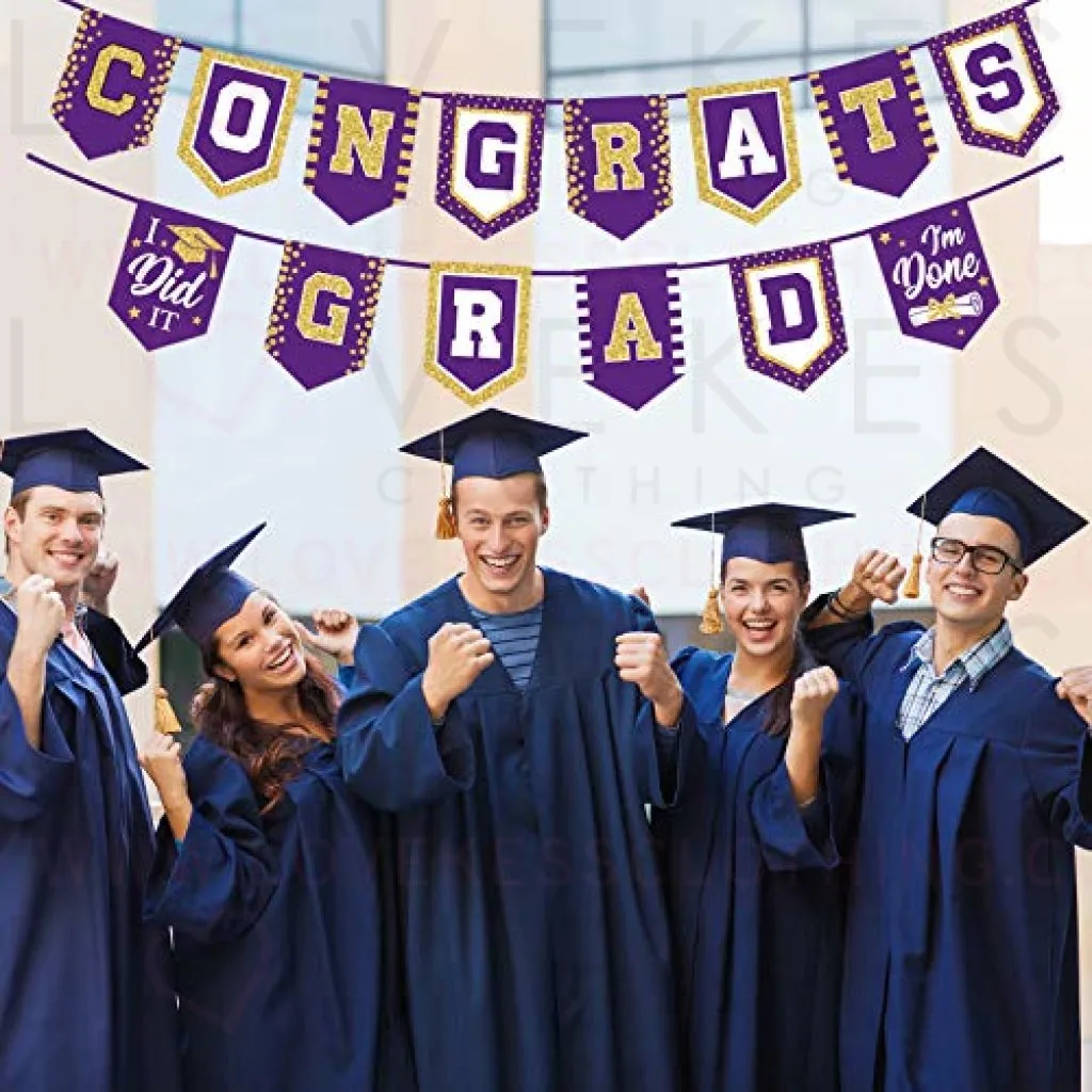 2023 Purple Graduation Banner - No DIY Required Purple Graduation Party Supplies Decorations Grad Banner for College, High School Party (Purple Congrats Grad)