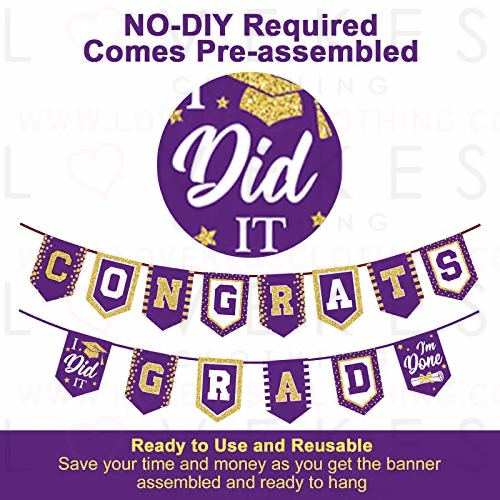 2023 Purple Graduation Banner - No DIY Required Purple Graduation Party Supplies Decorations Grad Banner for College, High School Party (Purple Congrats Grad)