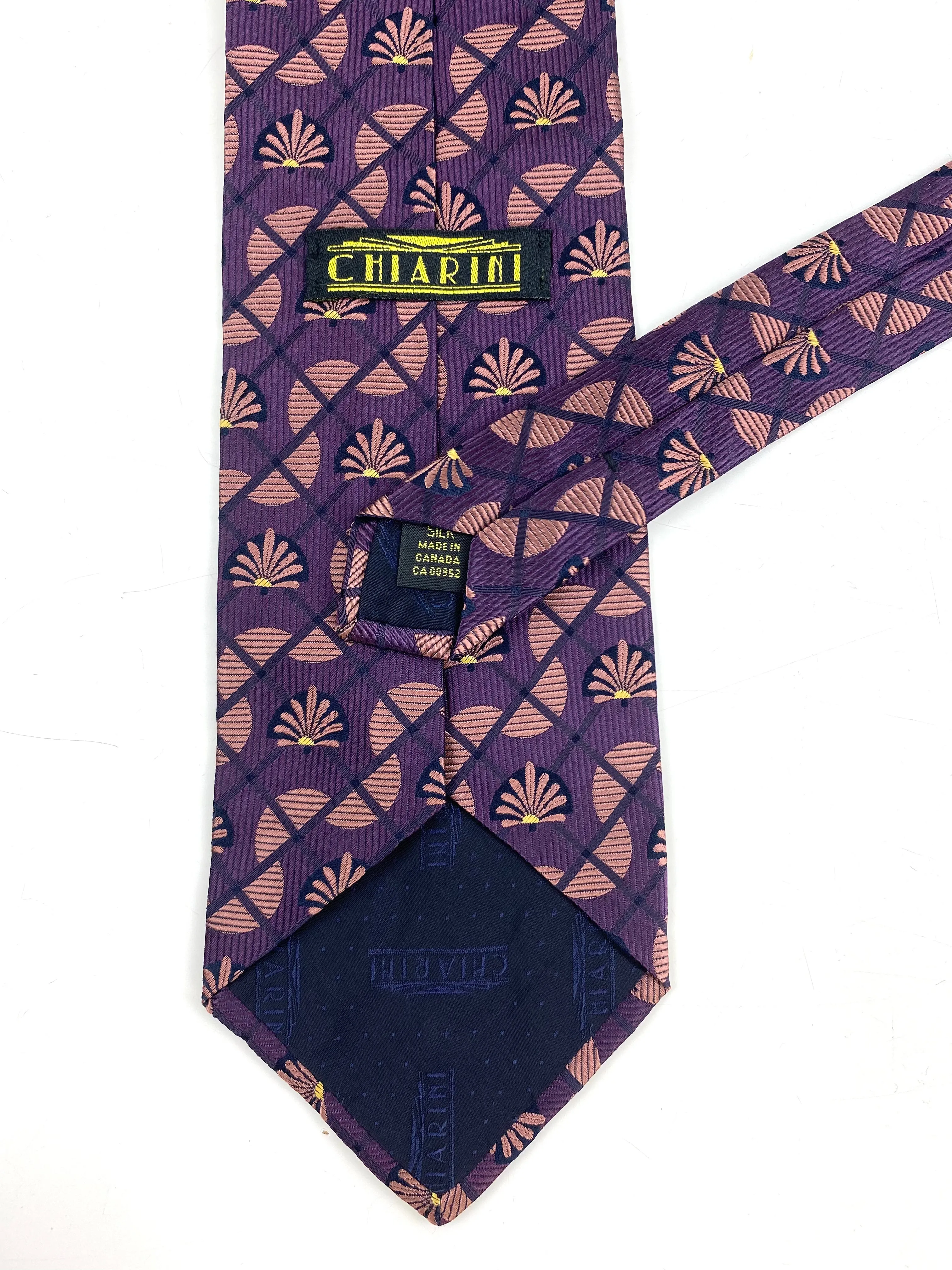 90s Deadstock Silk Necktie, Men's Vintage Purple Art Deco Pattern Tie, NOS