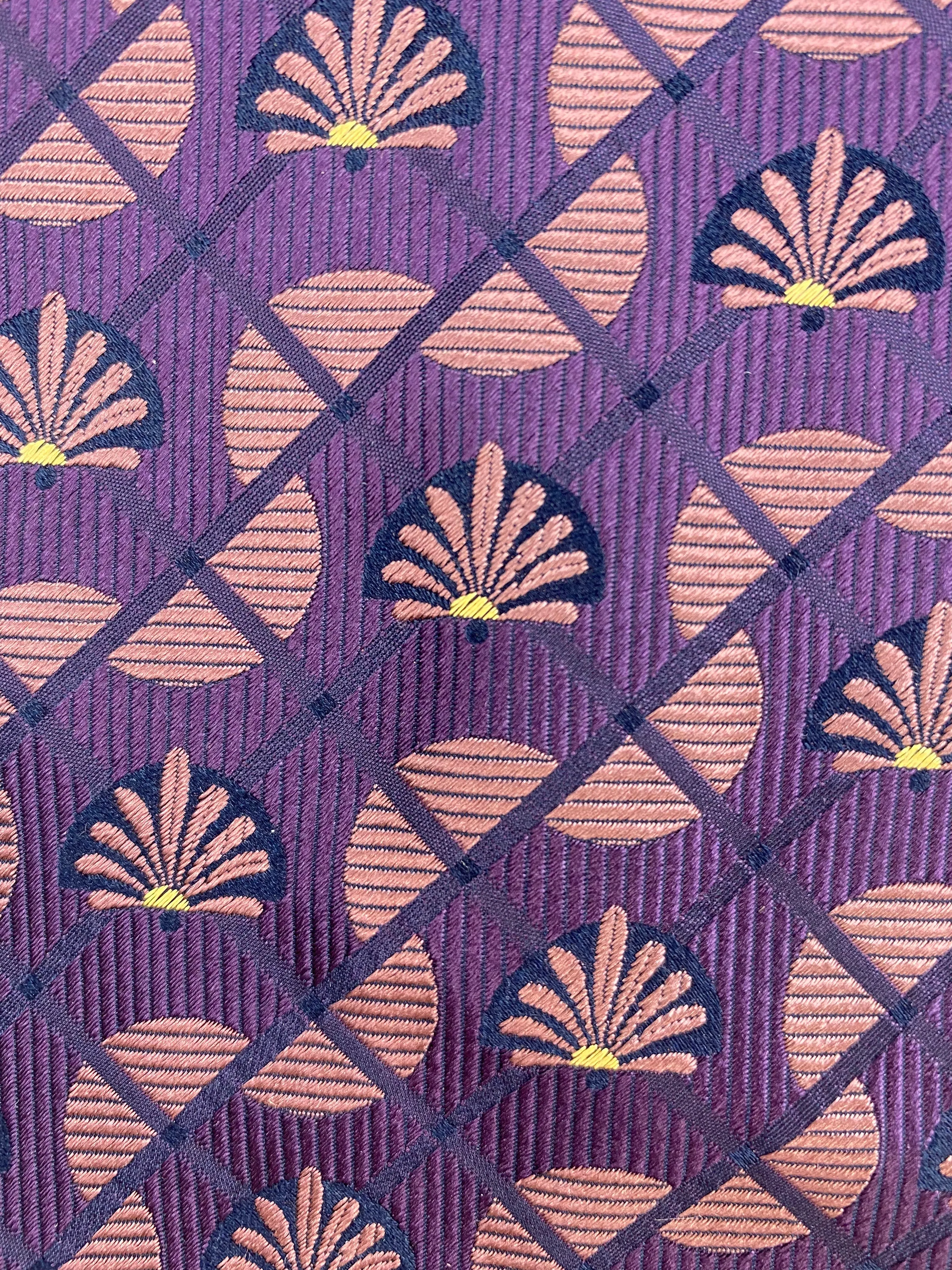 90s Deadstock Silk Necktie, Men's Vintage Purple Art Deco Pattern Tie, NOS