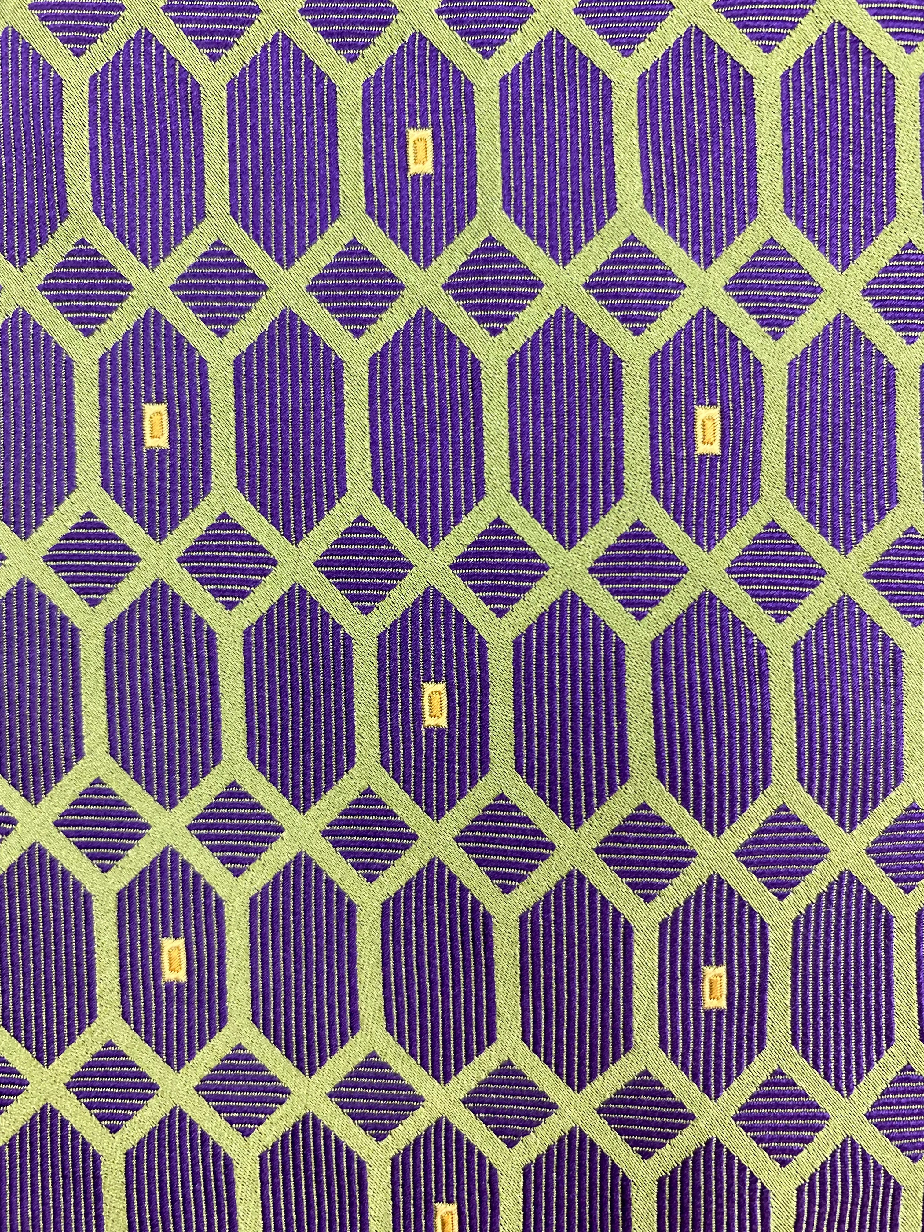 90s Deadstock Silk Necktie, Men's Vintage Purple/ Green Lattice Pattern Tie, NOS