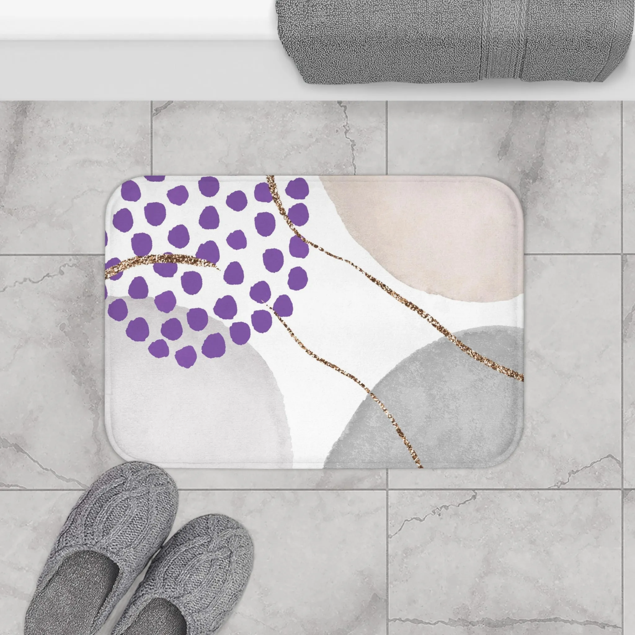 Abstract Bath Mat, Kitchen Mat | Lavender Grey, White