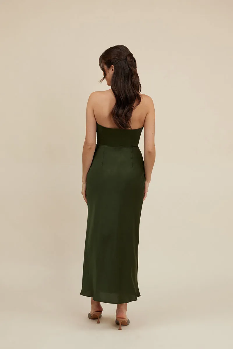B4100 - Simple Strapless Satin Sheath Long Bridesmaid Dress