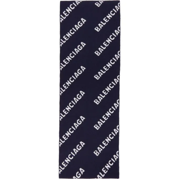 Balenciaga Navy and White Logo Scarf