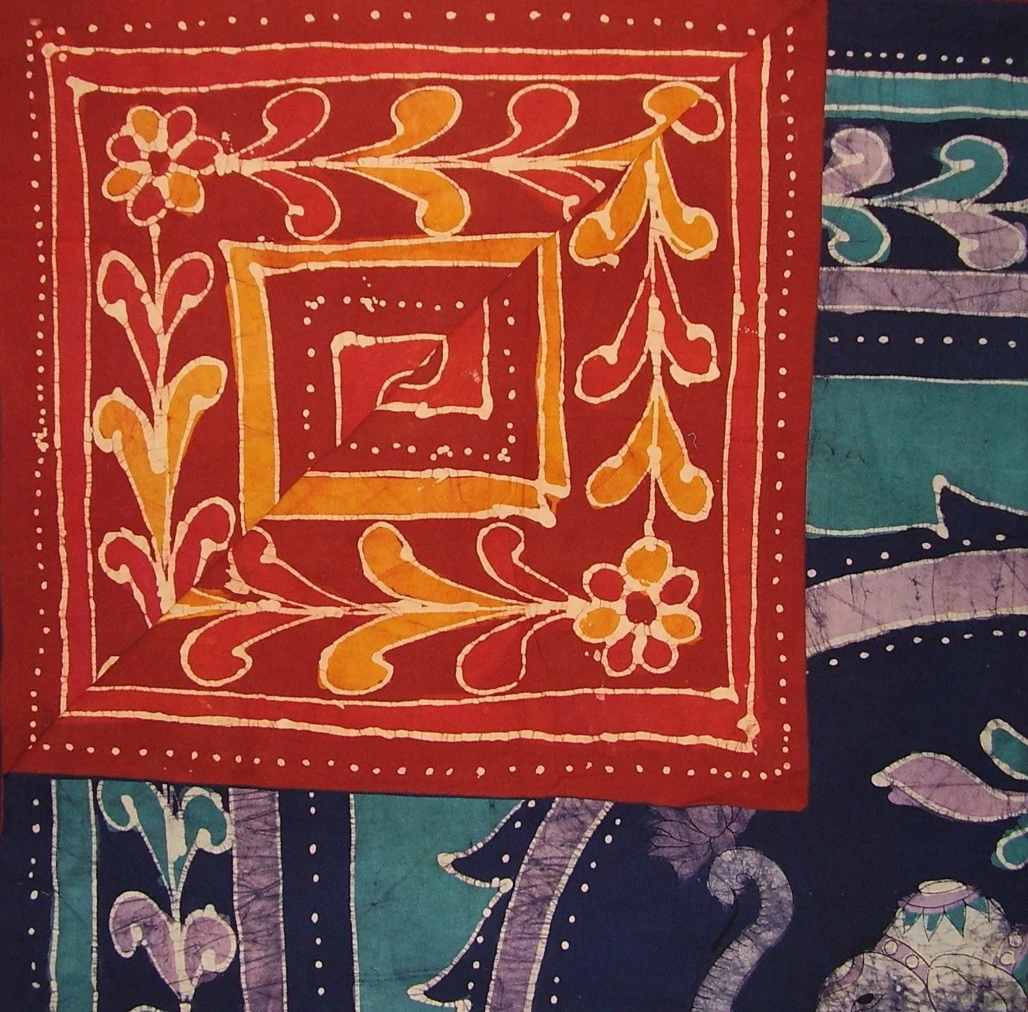 Batik Elephant Reversible Duvet Cover Cotton  92" x 88" Fits Full-Queen