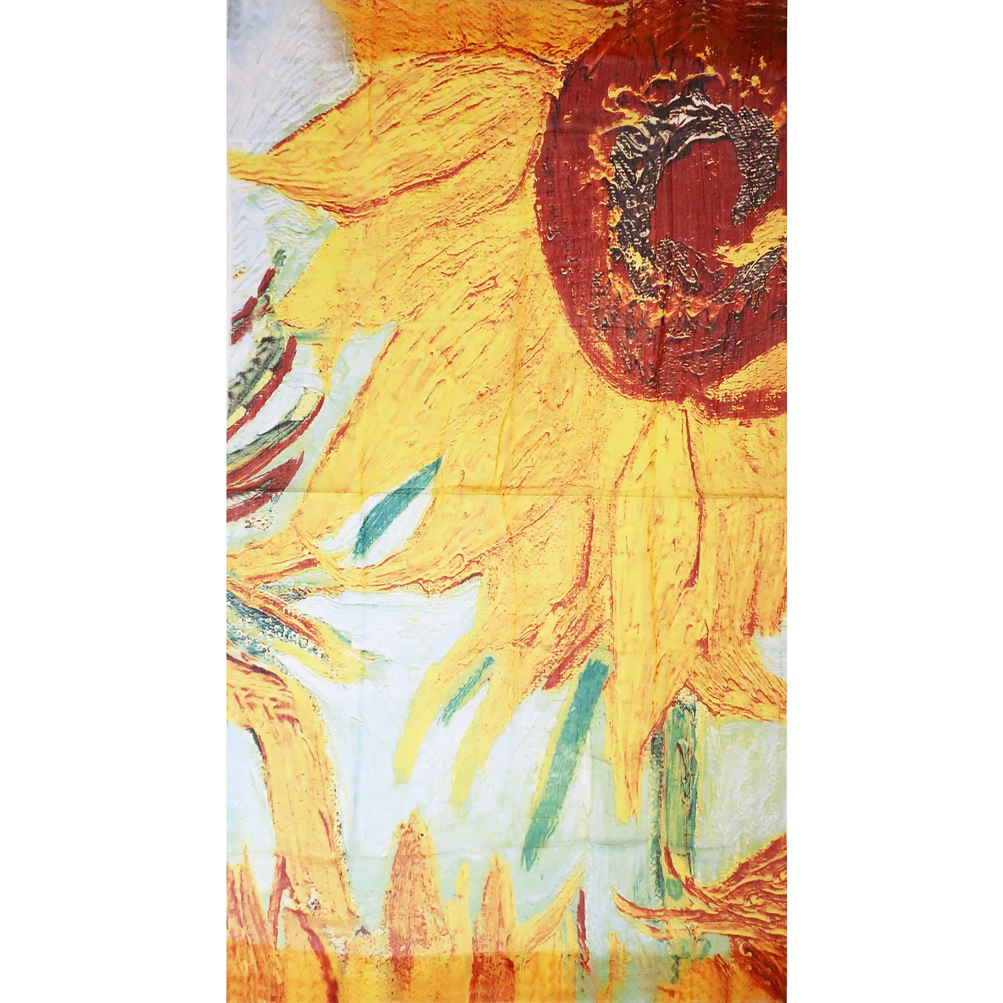 Blue Pacific Micromodal Sunflower Tapestry Scarf in Yellow Green and Red