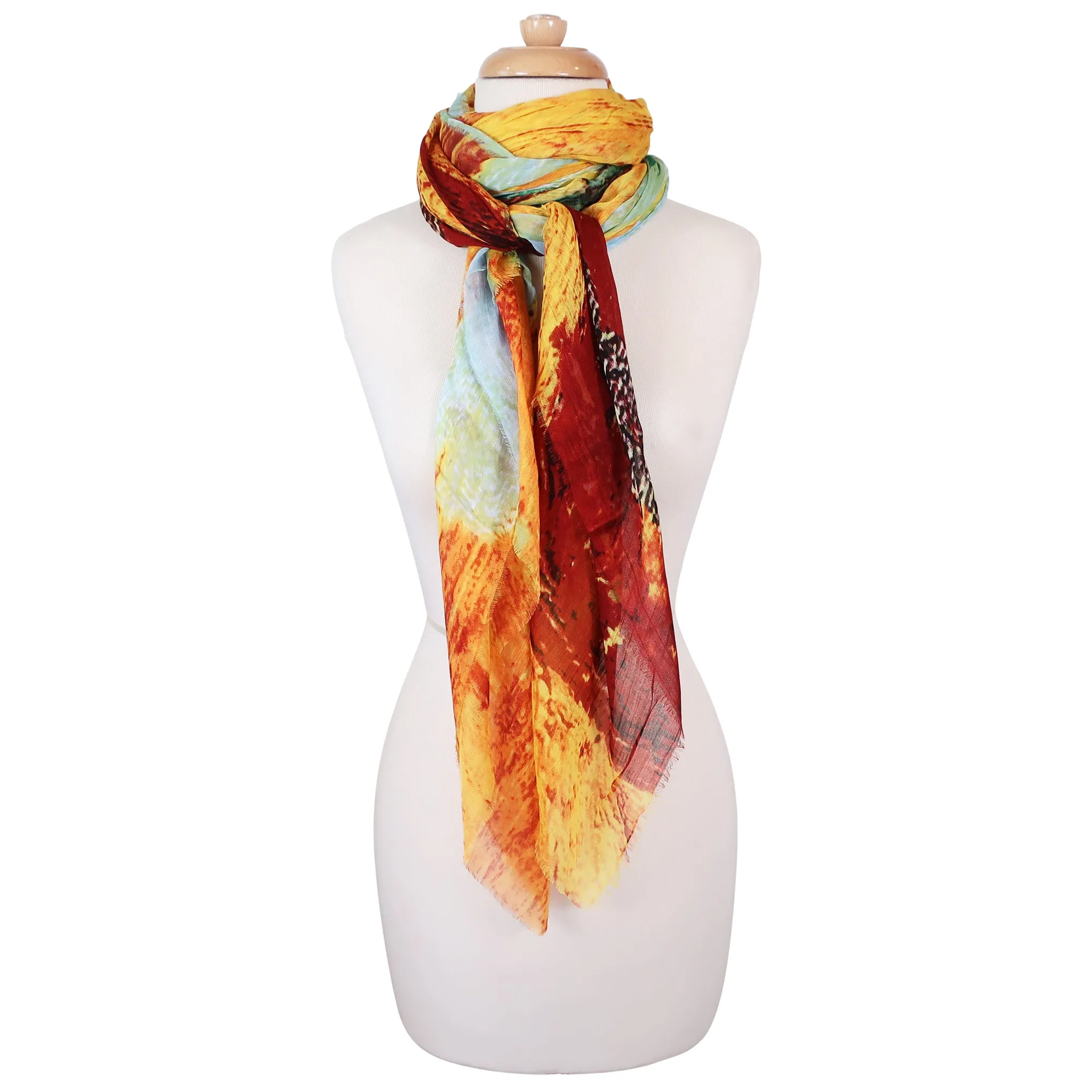 Blue Pacific Micromodal Sunflower Tapestry Scarf in Yellow Green and Red