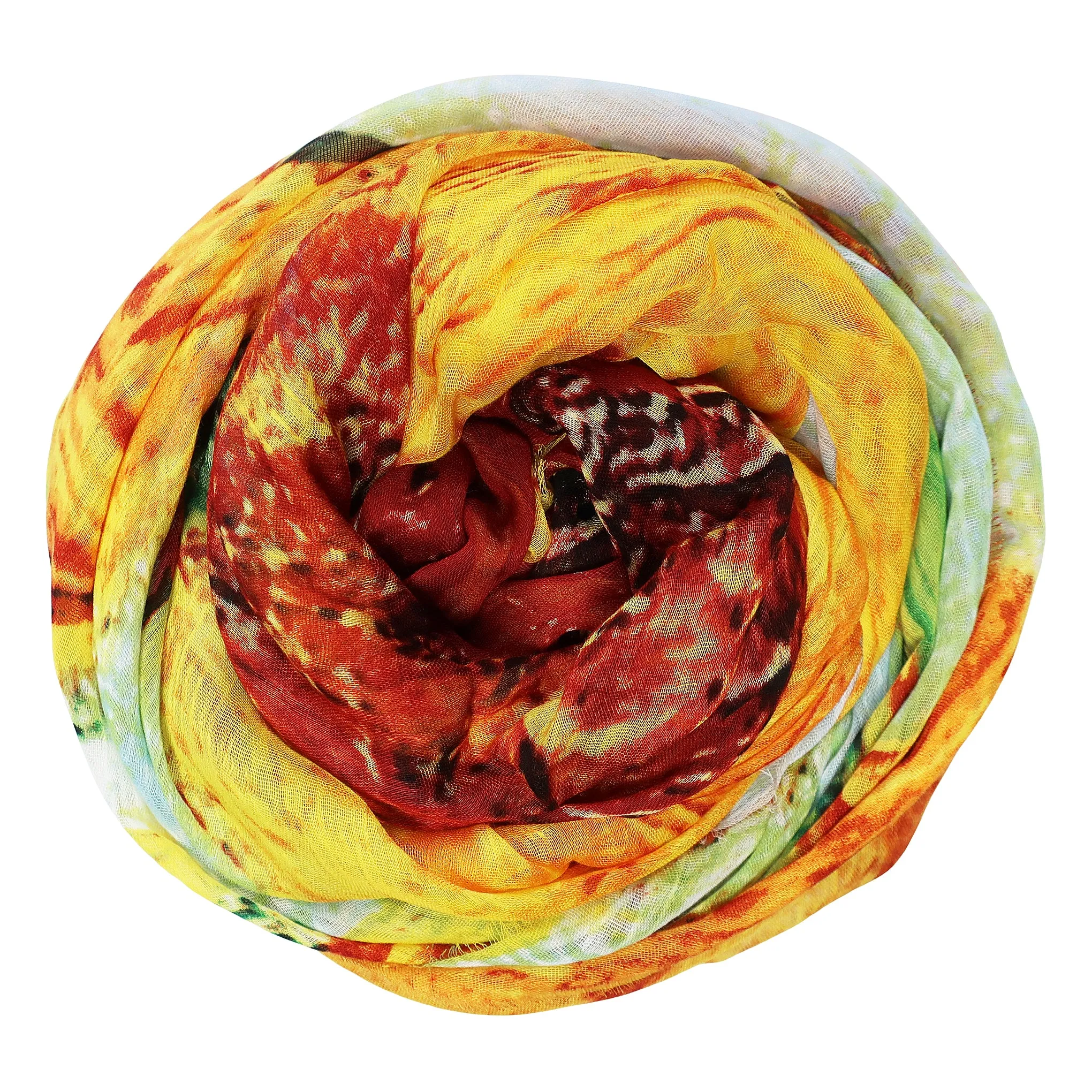 Blue Pacific Micromodal Sunflower Tapestry Scarf in Yellow Green and Red