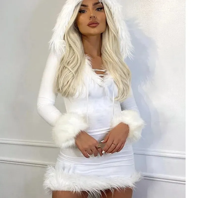 Bodycon Mini Dress Women Long Sleeve Hooded Dress*