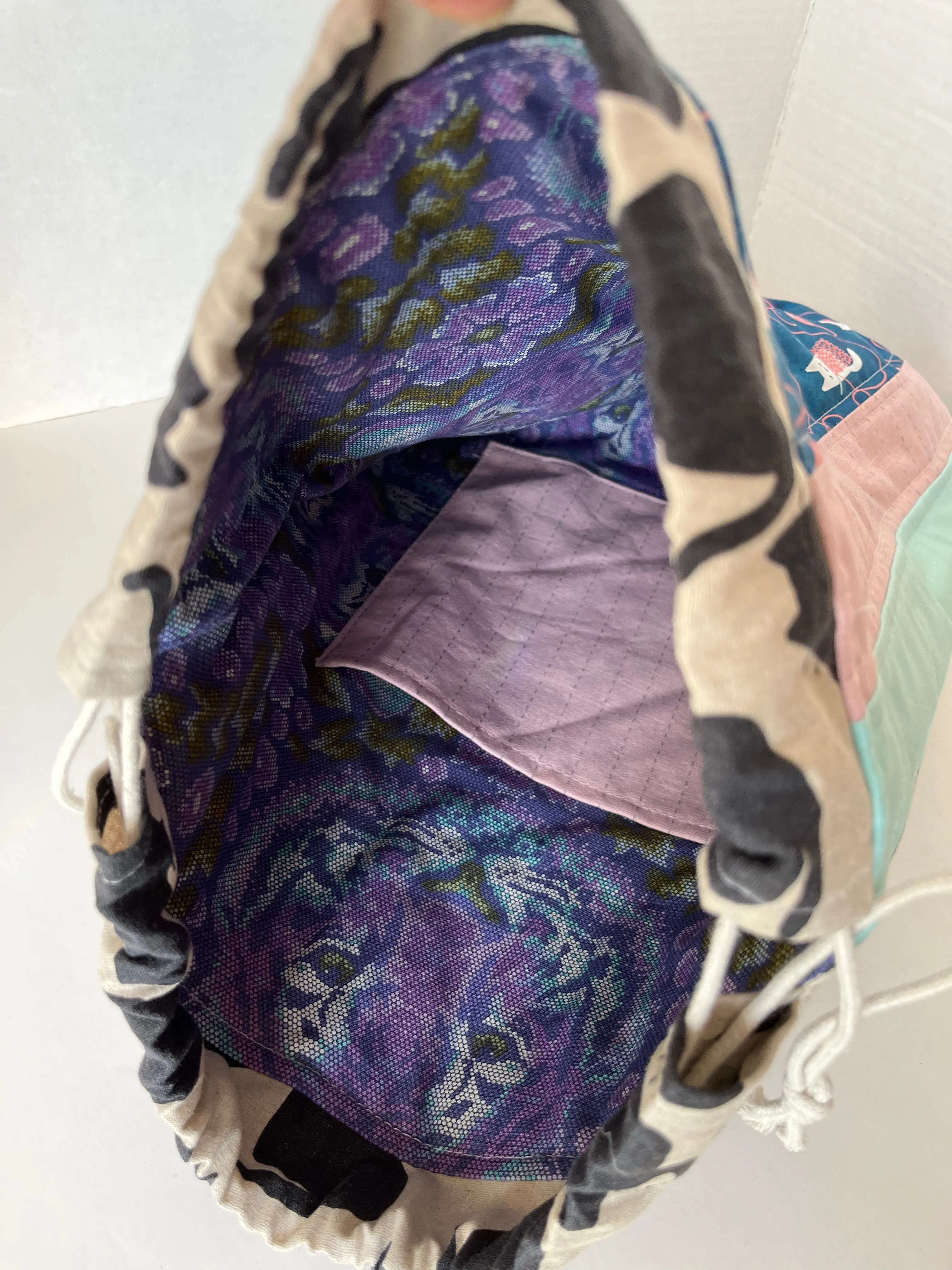 Cat Themed Linen and Canvas Knitting Project Bag