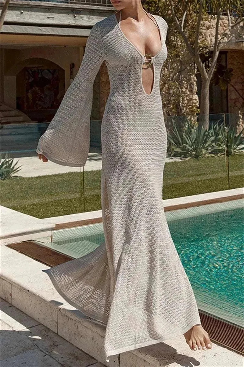 Cover ups:- Knitted Bikinis Cover-ups, See Through Maxi, Beachdress