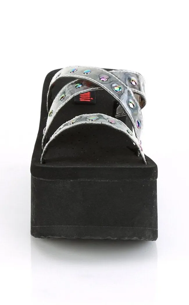 FUNN-19 Holographic Platform Slide Sandals