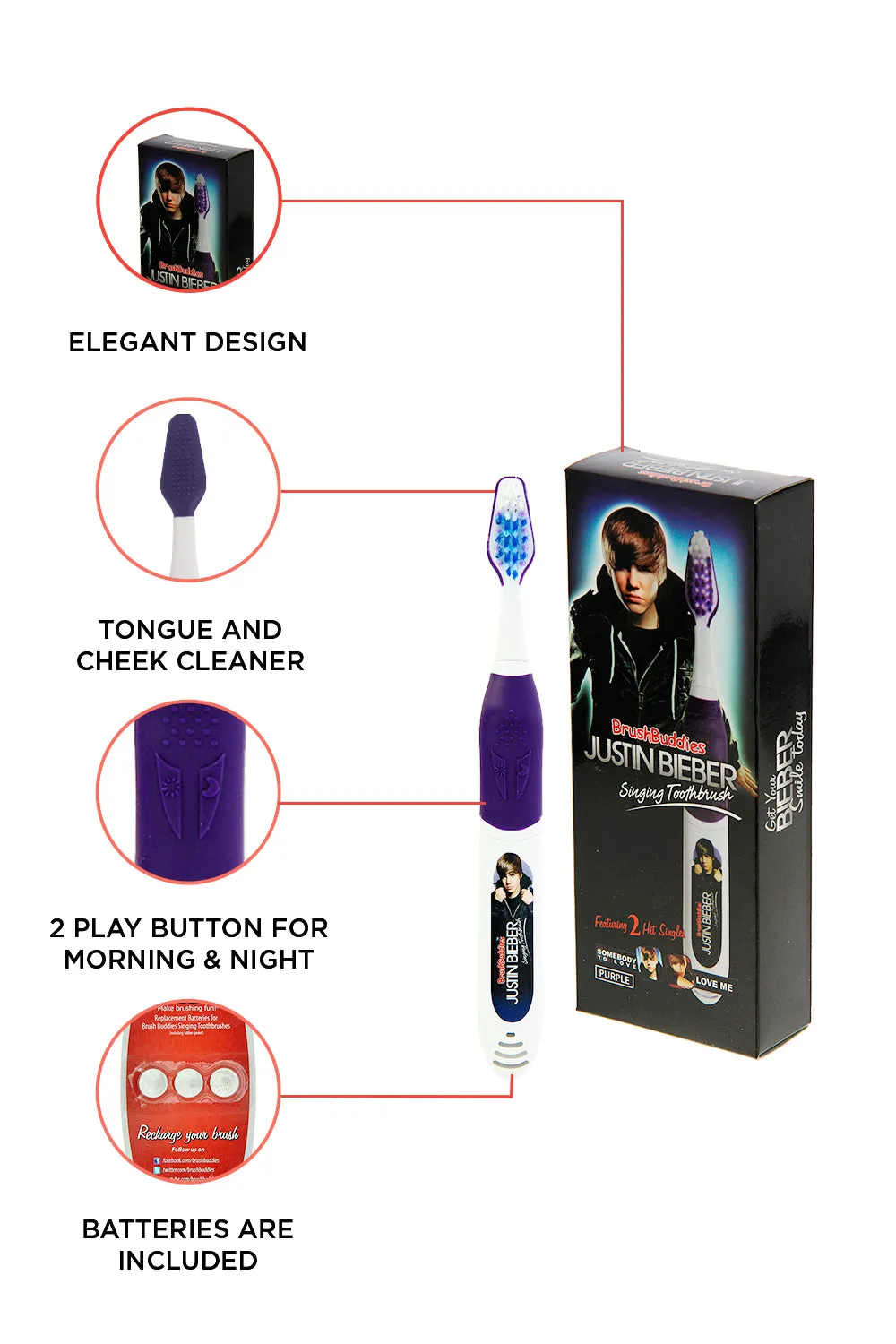 Justin Bieber Singing Toothbrush (Somebody to Love and Love me)-Purple