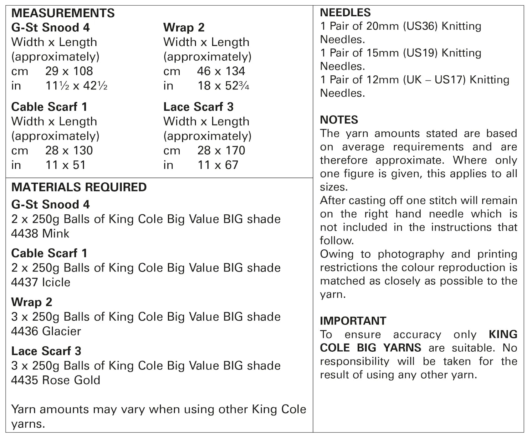 King Cole BIG Knitting Pattern - Ladies Apparel Accessories (5823)
