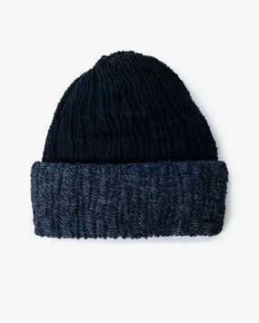 Kobo Oriza Knit Cap, Multi Functional, Cotton and Wool Blend, Split Dark Navy and Indigo, 9 ˝ Kobo Oriza Knit Cap, Multi Functional, Cotton and Wool Blend, Split Dark Navy and Indigo, 9 ˝