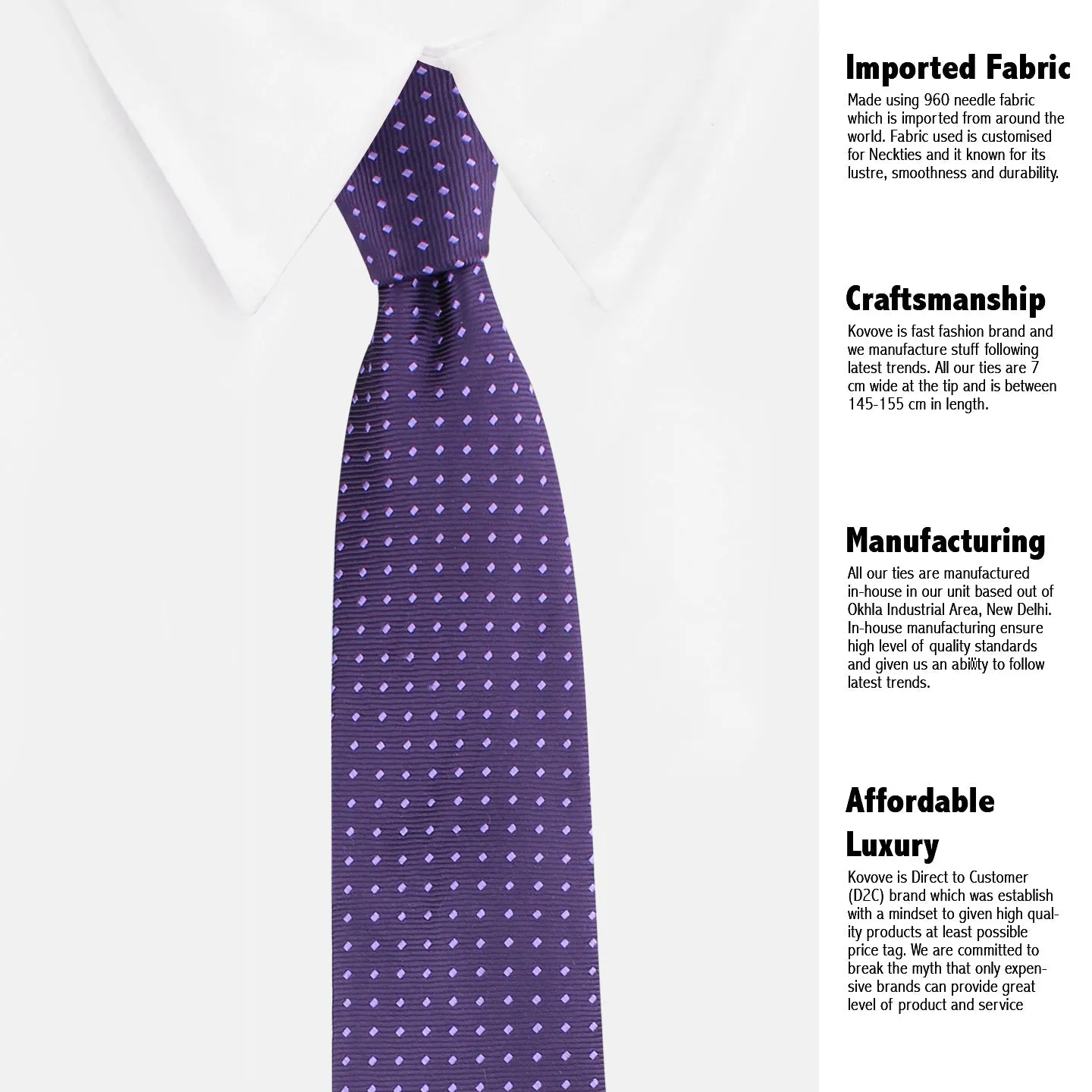 Kovove Purple Polka Dot Neck Tie For Men