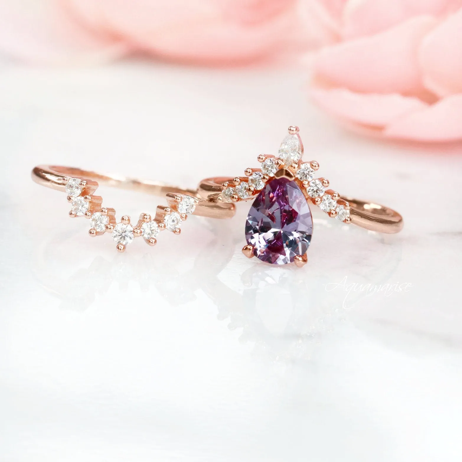 Lunette Alexandrite Ring Set- 14K Rose Gold Vermeil