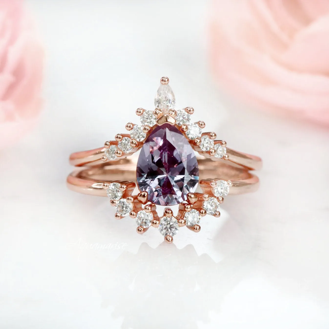 Lunette Alexandrite Ring Set- 14K Rose Gold Vermeil