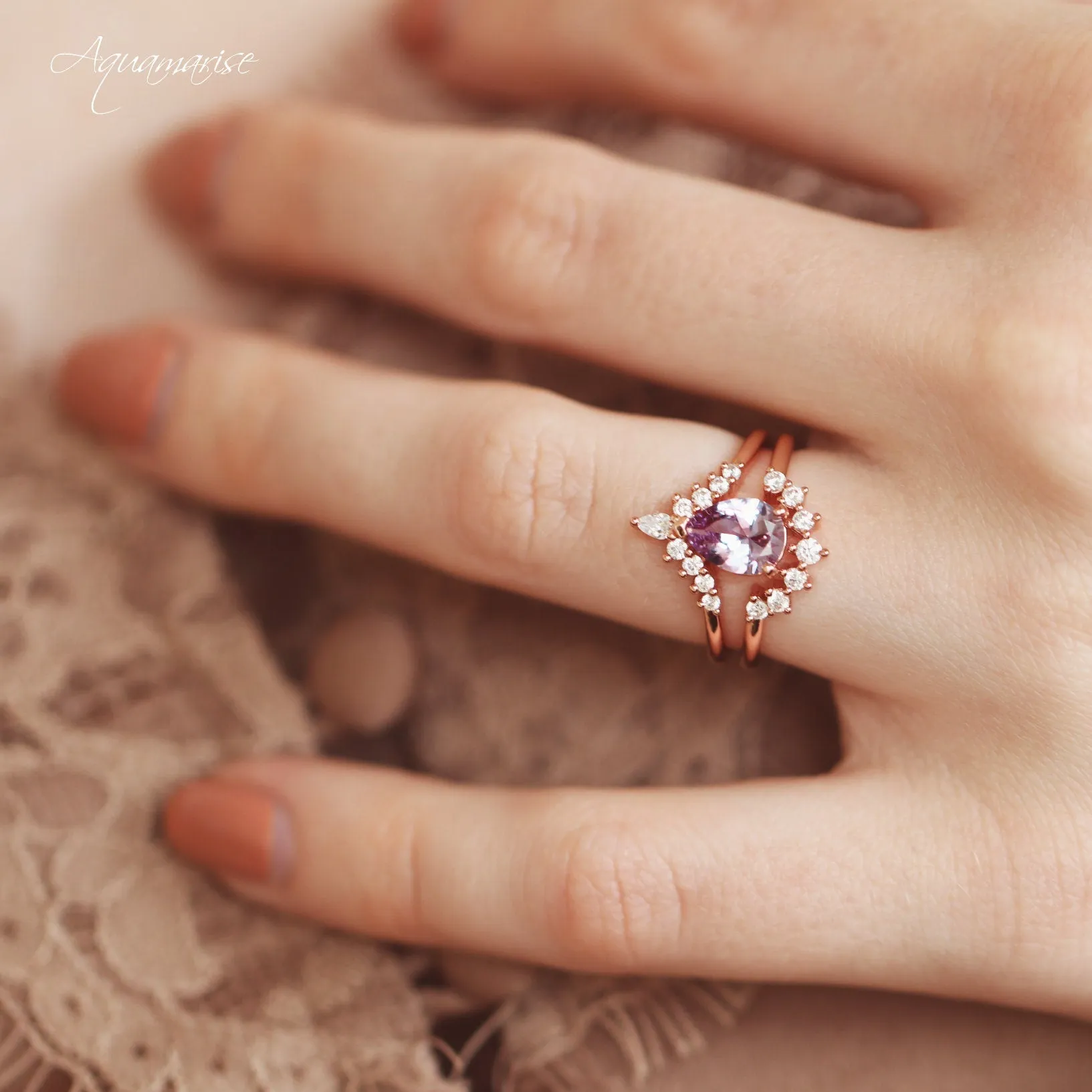 Lunette Alexandrite Ring Set- 14K Rose Gold Vermeil