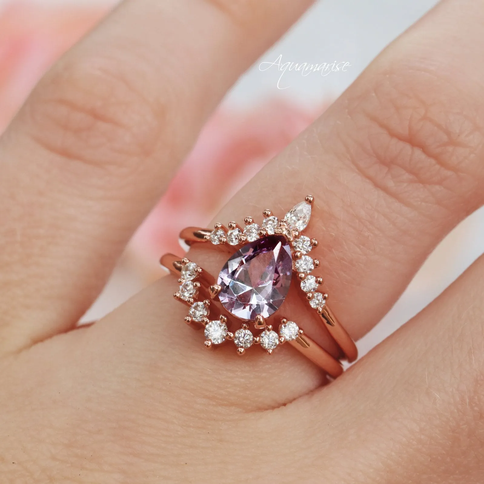 Lunette Alexandrite Ring Set- 14K Rose Gold Vermeil