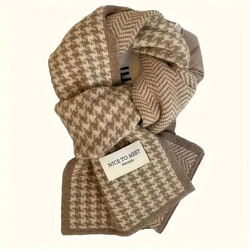 Men's Fashionable Black & White Dog Pattern Scarf – Warm, Soft Polyester Knit
