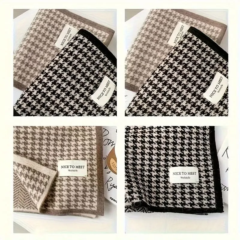 Men's Fashionable Black & White Dog Pattern Scarf – Warm, Soft Polyester Knit