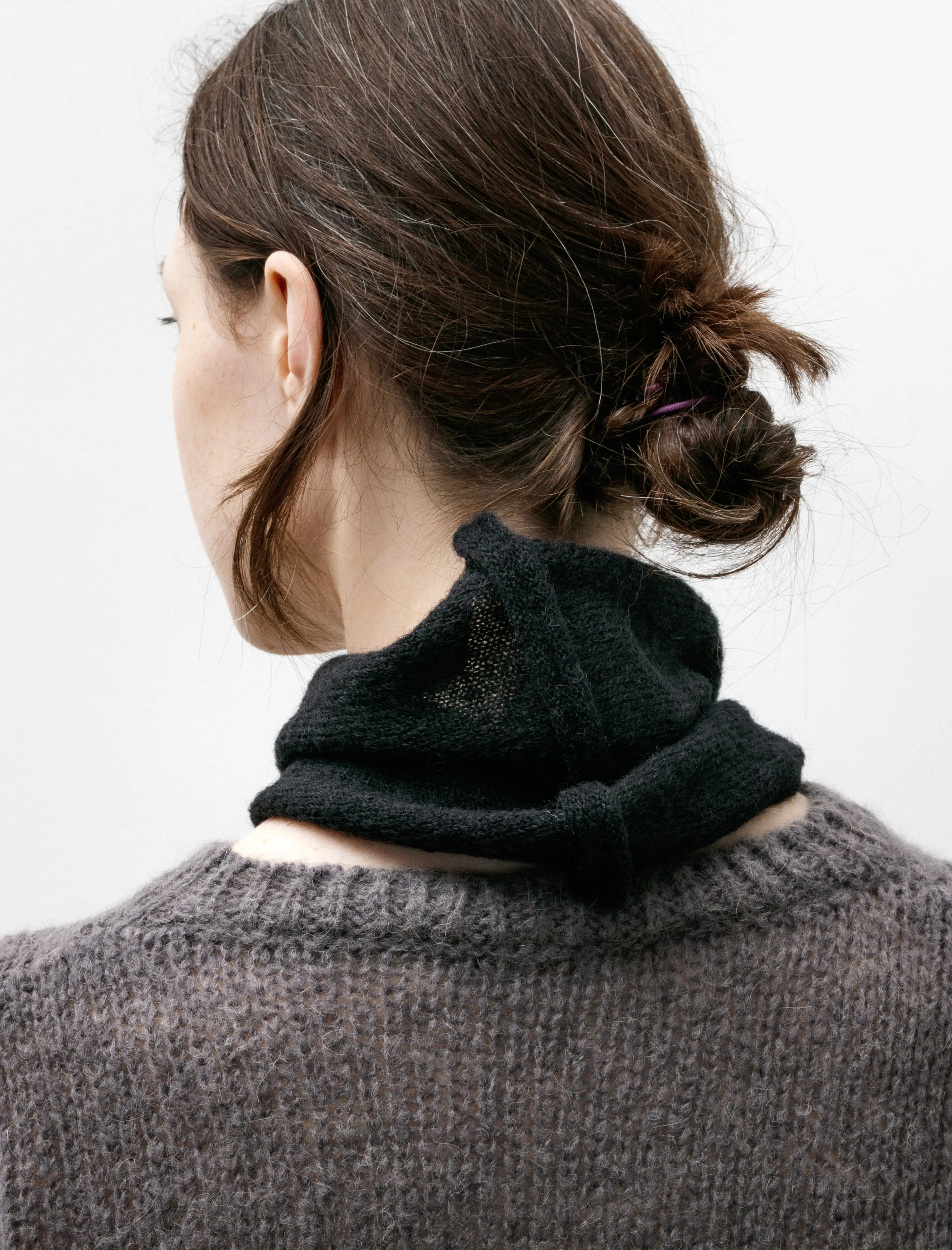 Miniature Scarf Black Fuzzy Alpaca