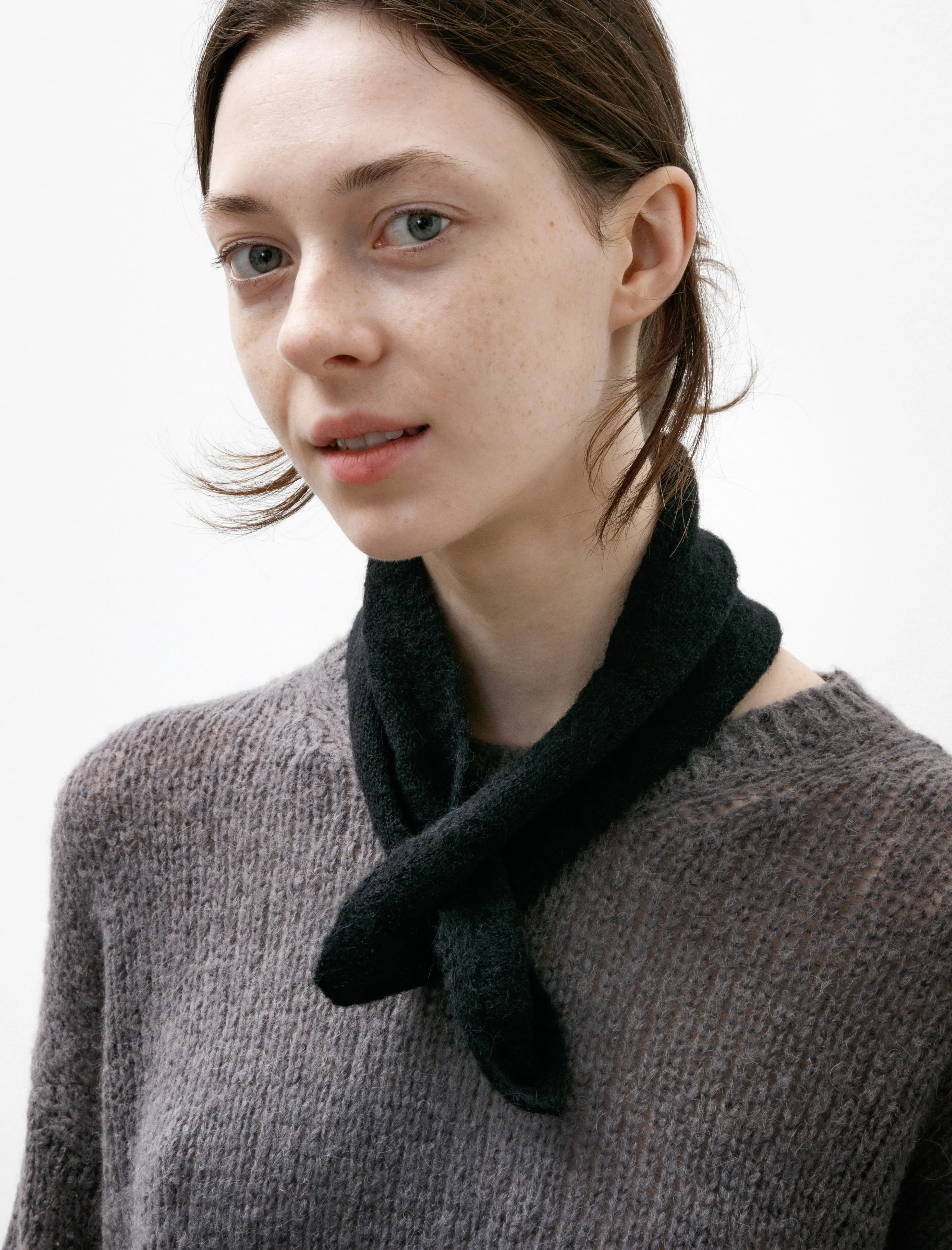 Miniature Scarf Black Fuzzy Alpaca