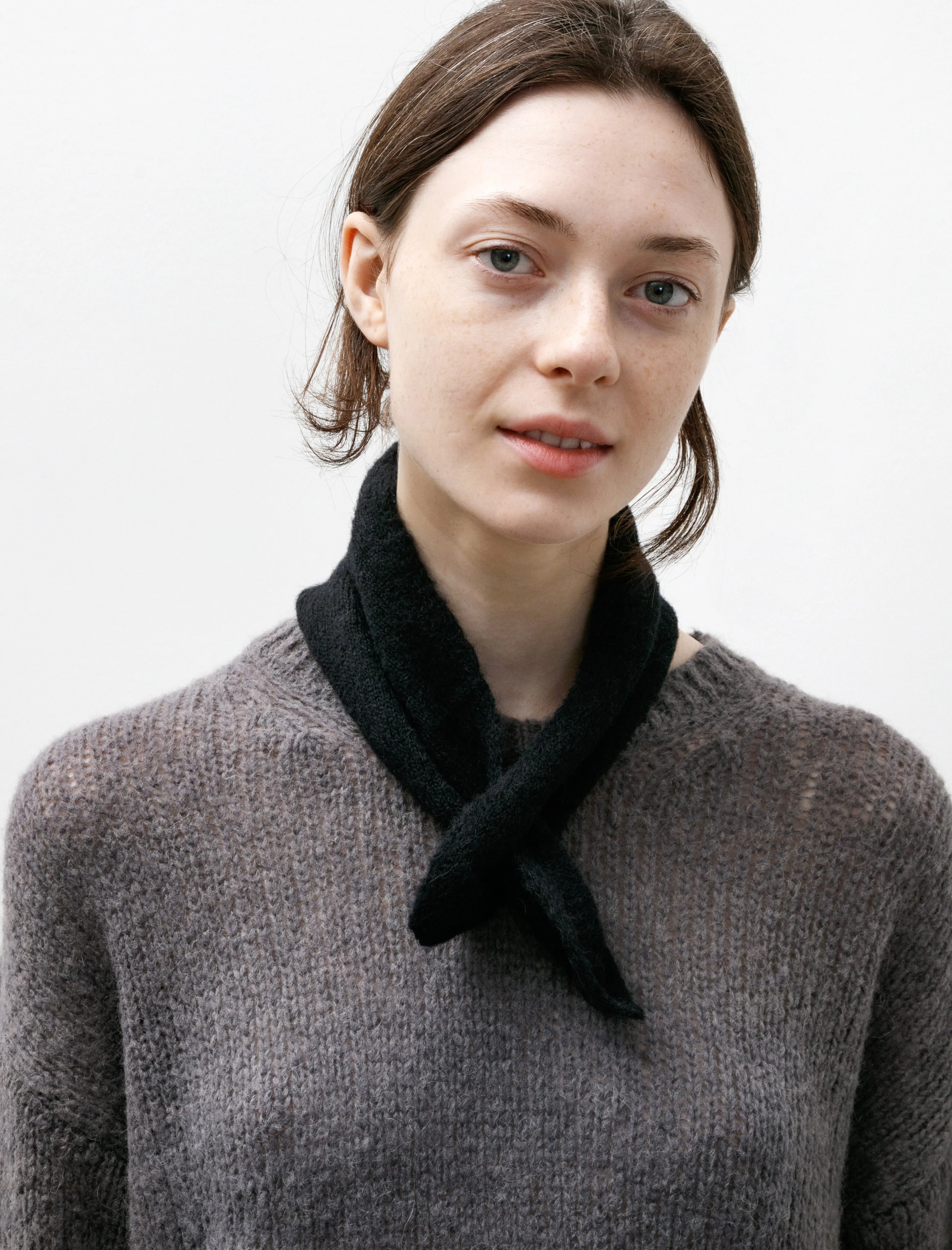 Miniature Scarf Black Fuzzy Alpaca