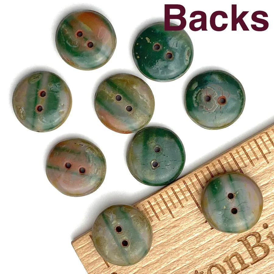 Muddy Lavender   Green Czech Glass Sunray Flower, 2 hole button 14mm/ 9/16"  #AB-7803