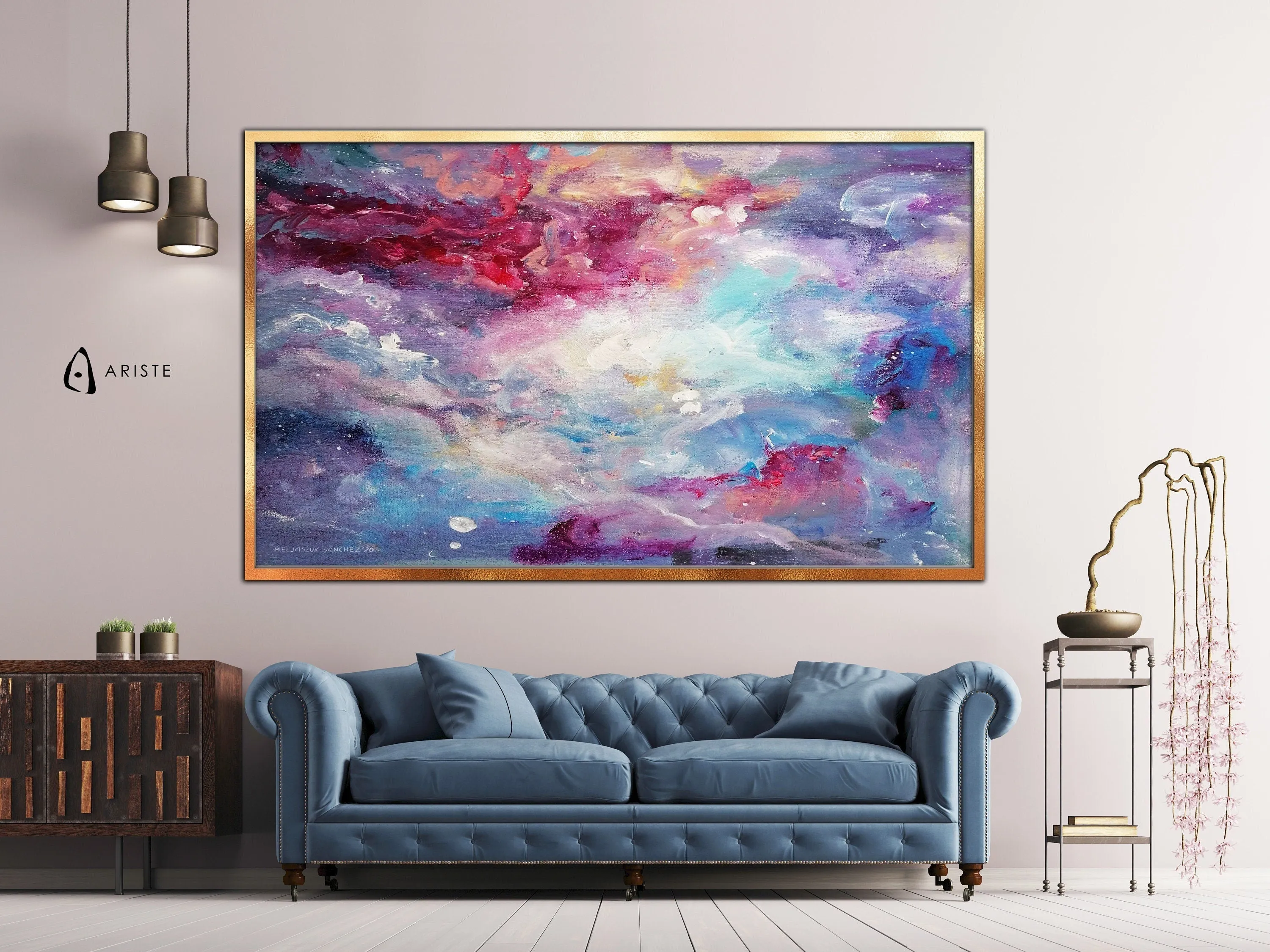 Pink & purple extra large abstract art made to order in a custom size