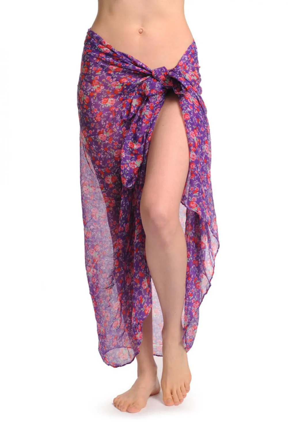 Small Roses On Purple Unisex Scarf & Beach Sarong