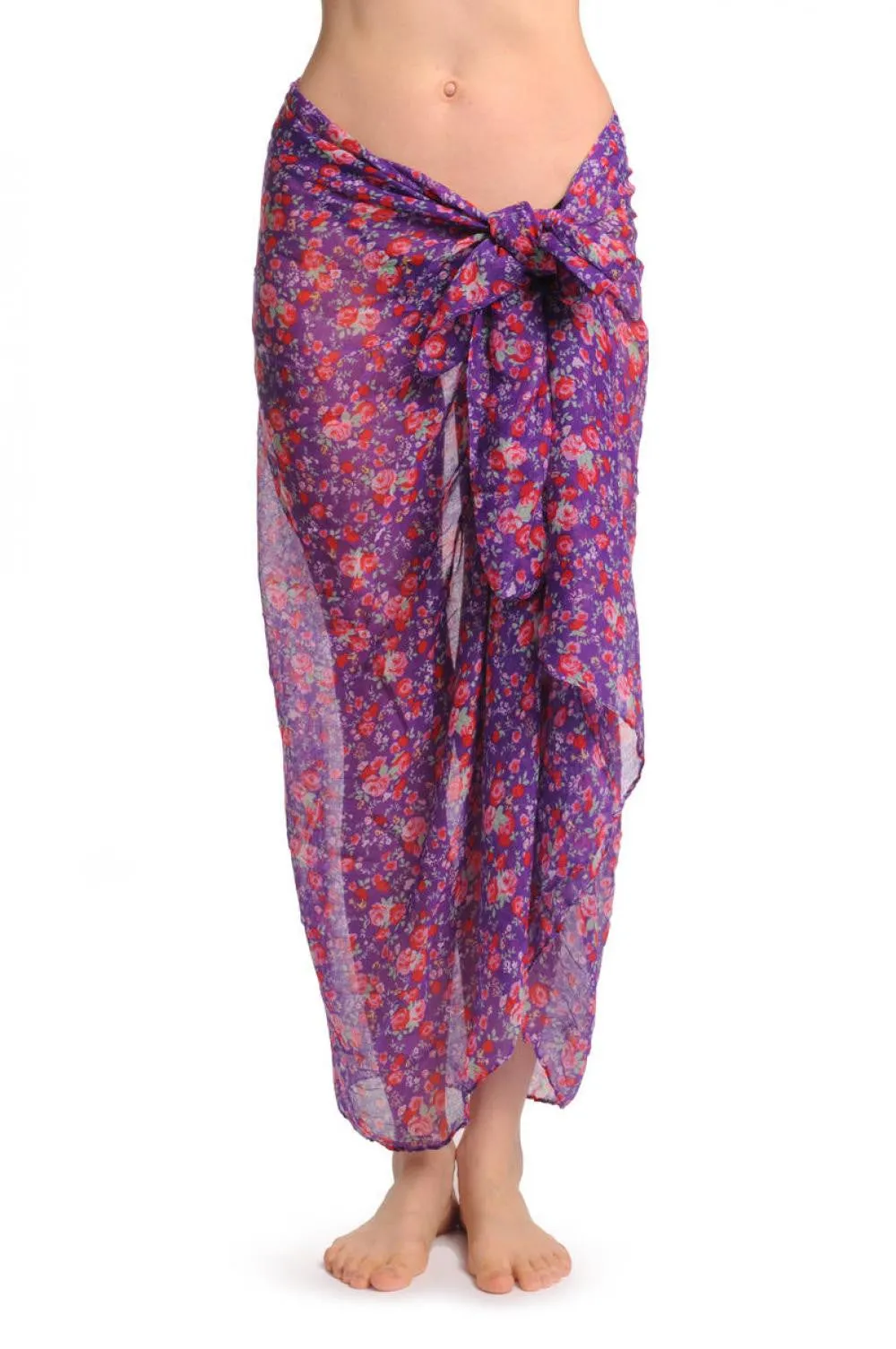 Small Roses On Purple Unisex Scarf & Beach Sarong