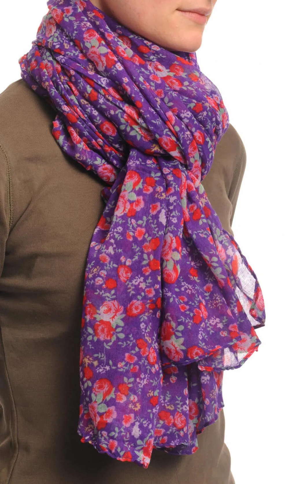 Small Roses On Purple Unisex Scarf & Beach Sarong