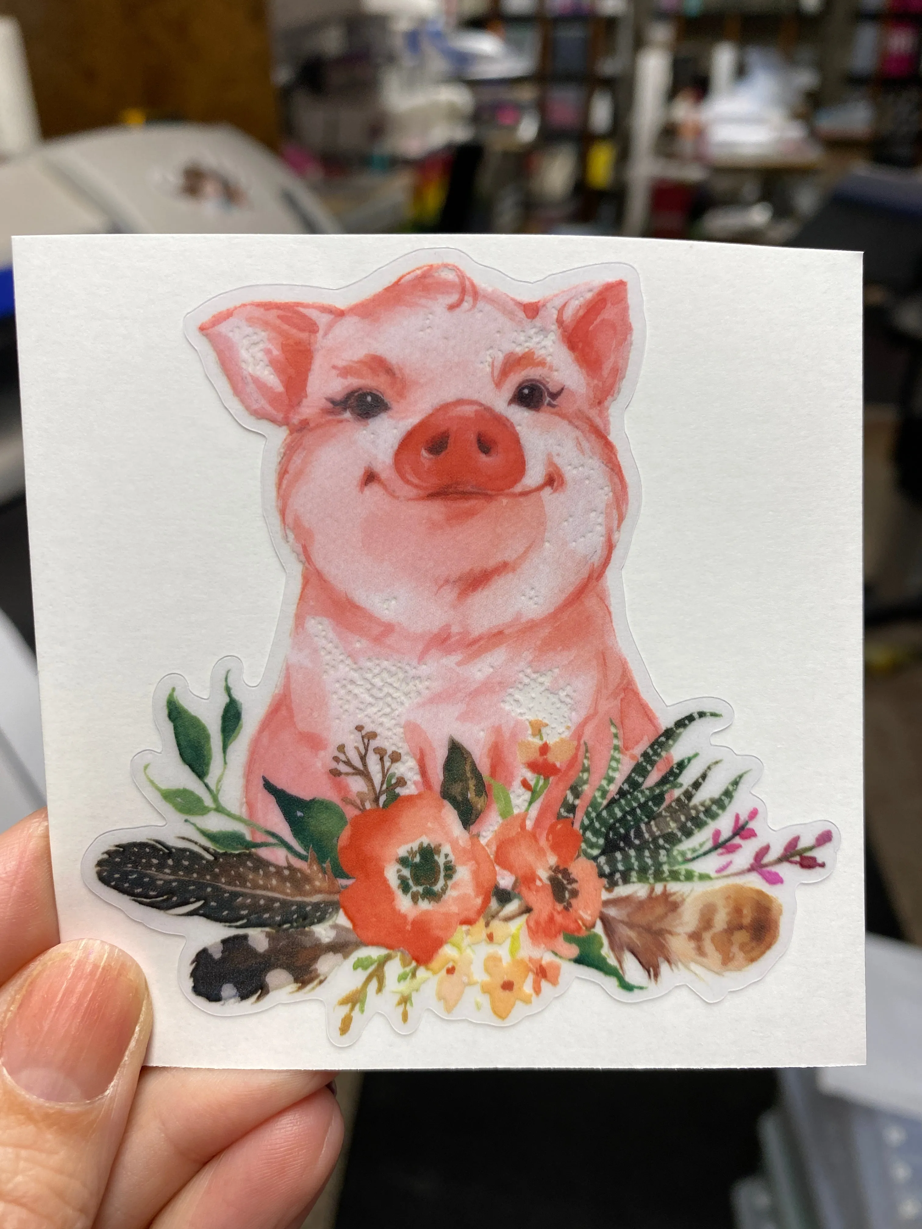 Sticker PIG Various Pigs with flowers and feathers Choose your piggy