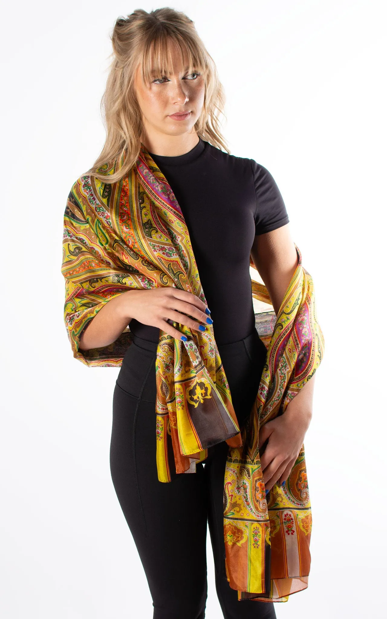 Yellow Paisley Silk Scarf